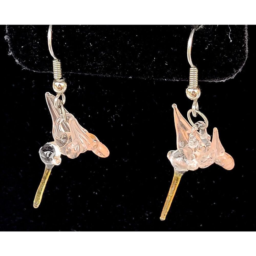 Blown Glass Hummingbird Earrings on Sterling Silver Ear Hooks Pale pink 1.5"